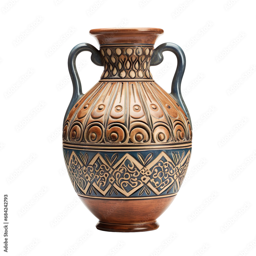 front view of Vintage Amphora vase isolated on a white transparent background