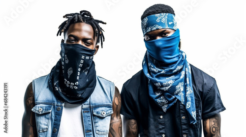 Fictitious African American gangsters wearing blue AI generative
