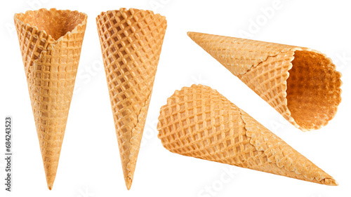 Empty ice cream cone, isolated on white background, clipping path, full depth of field photo
