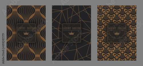 Golden pattern on a dark background. Premium luxury template for covers, interior, packaging and creative idea