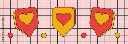 Set of heart in speech bubble icon in the style of the 80s and 90s. Type a heart in the pop-up tooltip. Heart icon, love icon for instagram and social networks in the chat window. Vector illustration