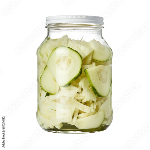 Front view of cut kohlrabi vegetable in a jar isolated on a white transparent background