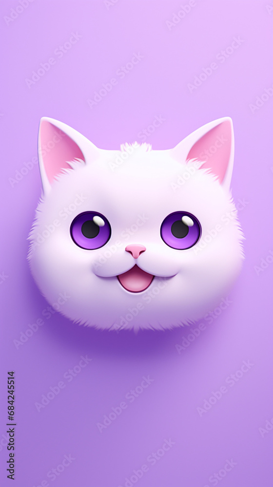 happy cat head, cartoon, minimalism, HD, 8K, light purple gradient background created with Generative Ai happy cat head, cartoon, minimalism, HD, 8K, light purple gradient background created with Generative Ai