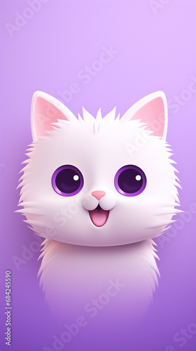 happy cat head, cartoon, minimalism, HD, 8K, light purple gradient background created with Generative Ai © Andrii Yablonskyi