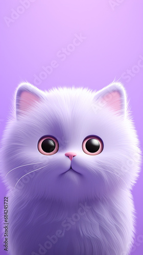 happy cat head, cartoon, minimalism, HD, 8K, light purple gradient background created with Generative Ai