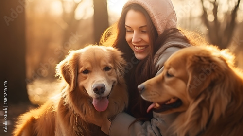 Unbreakable Bond: A Young Woman and Her Golden Retrievers Share a Heartfelt Embrace in a Tranquil Park