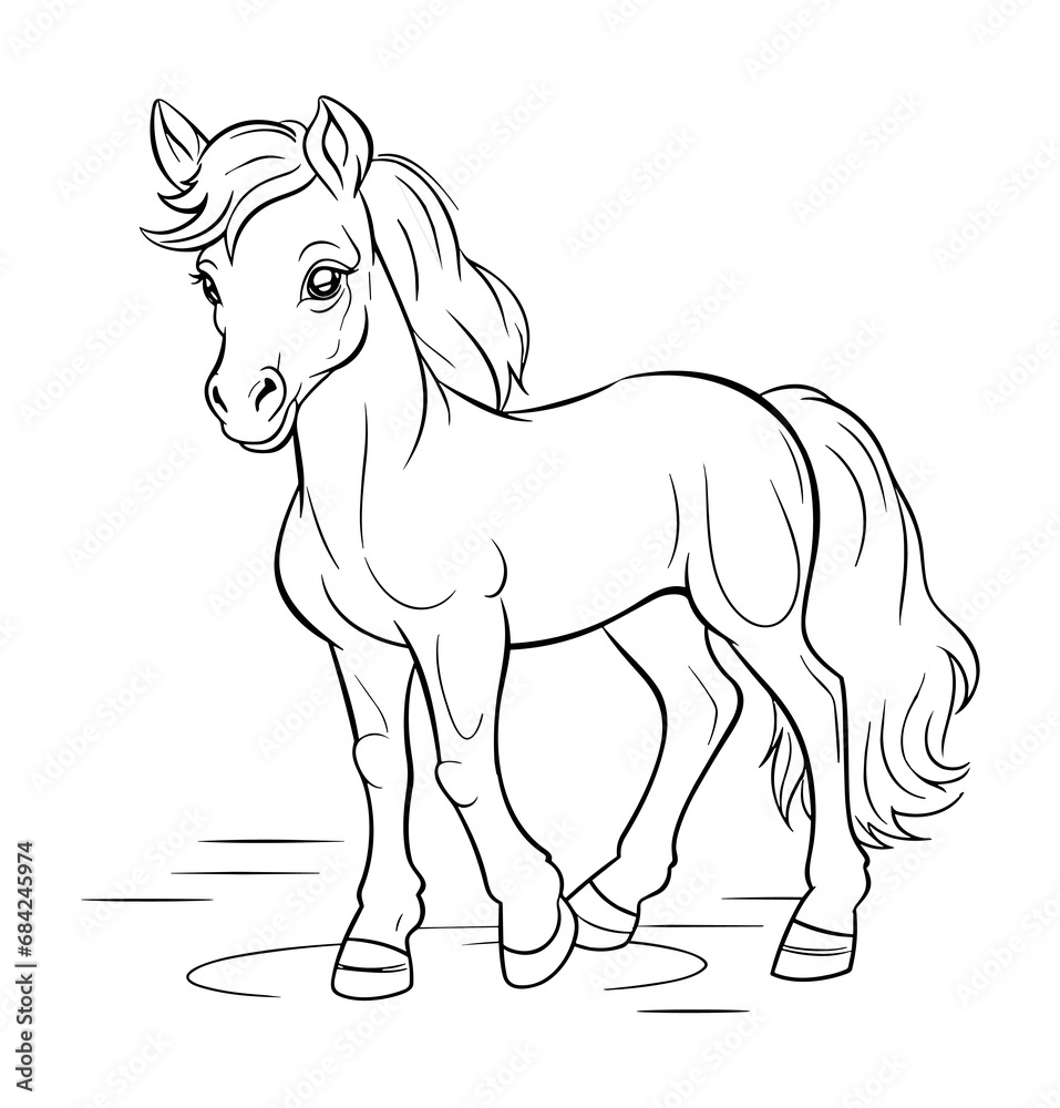 Horse illustration coloring page - coloring book for kids