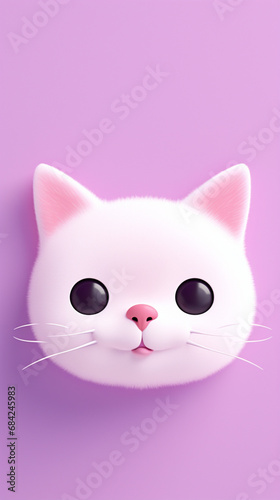 happy cat head, cartoon, minimalism, HD, 8K, light purple gradient background created with Generative Ai © Andrii Yablonskyi