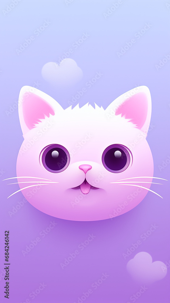 Fototapeta premium happy cat head, cartoon, minimalism, HD, 8K, light purple gradient background created with Generative Ai