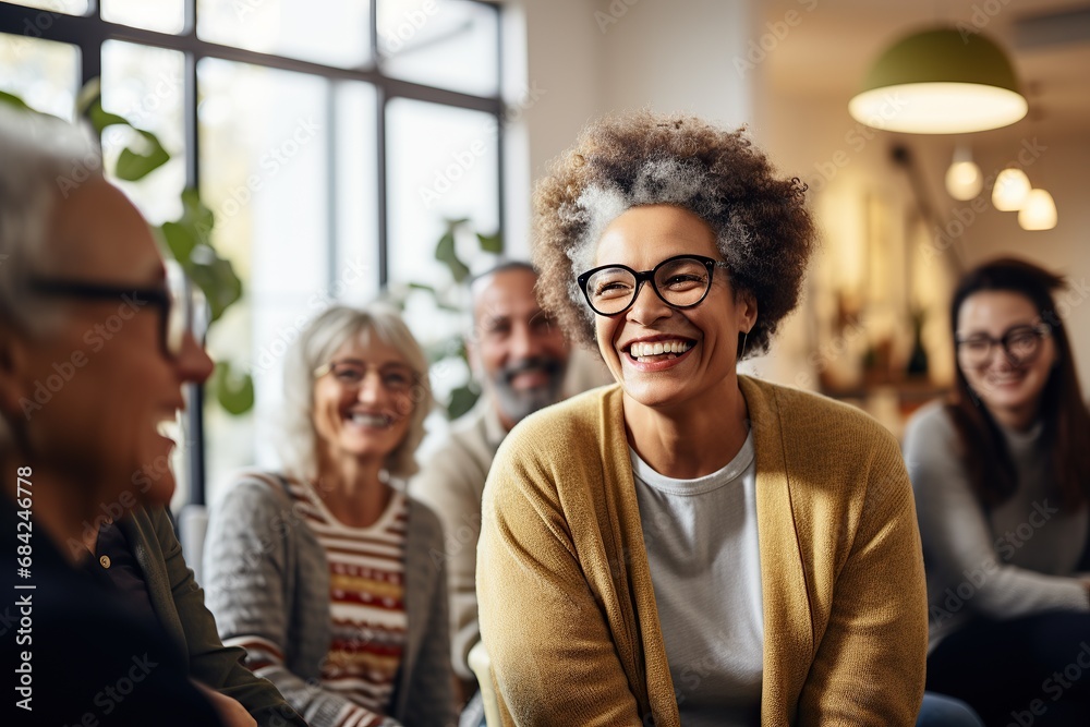 Obraz premium Professional therapists conduct an open group session and a comforting smile, emphasizing the importance of mental health and counseling. Generative ai