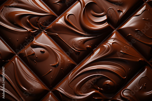 pieces of dark chocolate as a background, top view. sweet dessert.