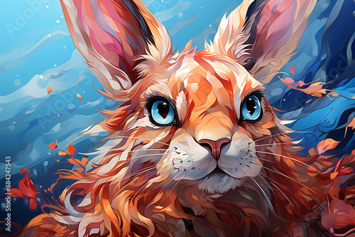 easter bunny, portrait of a cute animal close-up. illustration. rabbit and flowers.