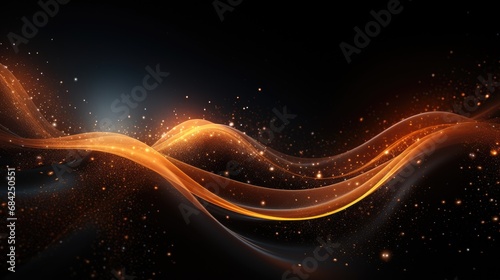 Abstract futuristic background with glod glowing neon moving high speed wave lines and bokeh lights.