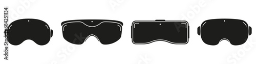 VR Glasses Silhouette Icon Set. Virtual Reality Goggles Symbol Collection. Video Game Technology Glyph Pictogram. Gaming Digital Device Solid Sign. Isolated Vector Illustration
