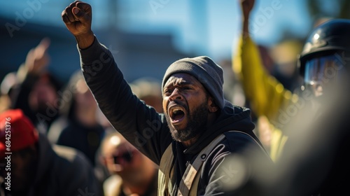 black race activist with raised fists, creating a strong sense of solidarity and determination, black History Month