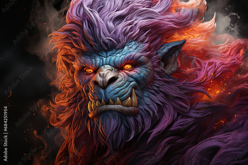 troll, a humanoid mythical creature from Scandinavian mythology. colorful illustration in light blue, orange and purple tones. troll, a humanoid mythical creature from Scandinavian mythology. colorful illustration in light blue, orange and purple tones.