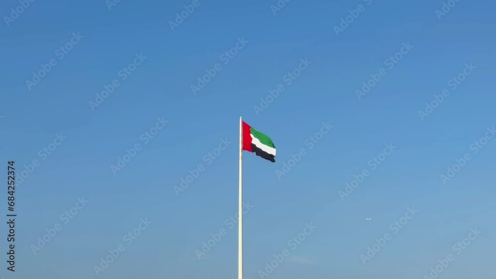 flags on sky, UAE flag in the wind flags on sky, UAE flag in the wind