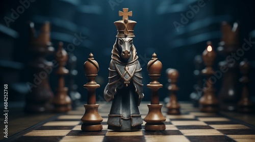 AI-generated illustration of a chess set featuring detailed pieces and figures with a unique design photo