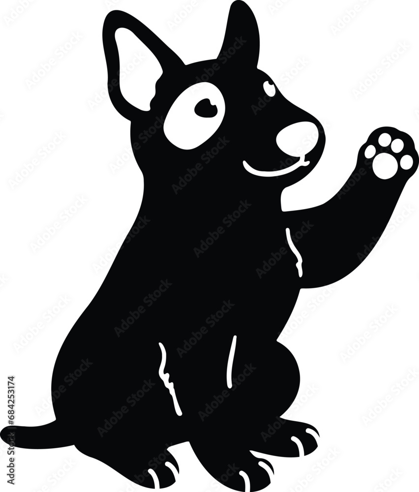 Cute and simple Silhouette of Bull Terrier Dog sitting waving hand with details Cute and simple Silhouette of Bull Terrier Dog sitting waving hand with details