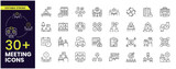 Meeting stroke outline icon set. Containing seminar, business meeting, presentation, interview, conference, assembly, agreement, and discussion icons. Stroke icon collection