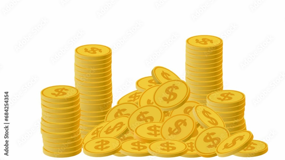 Growing columns and pile of money - gold coins Growing columns and pile of money - gold coins