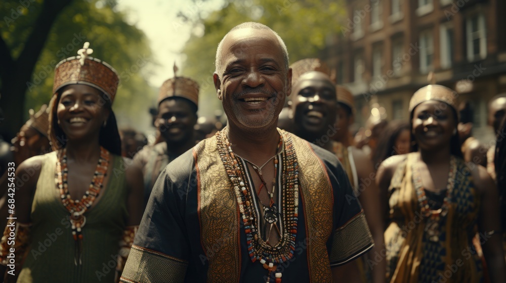 A man in a traditional African outfit, wearing a smile.