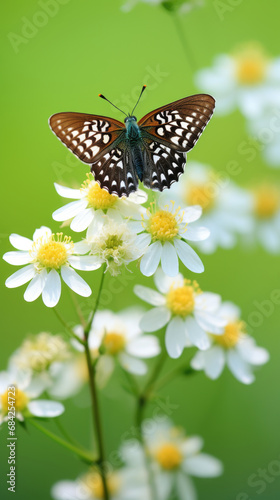 Beautiful black Baltimore Checker spot butterfly (Euphydryas phaeton) on the flower close up