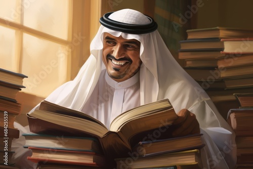 Saudi sheikh man, in class with books photo