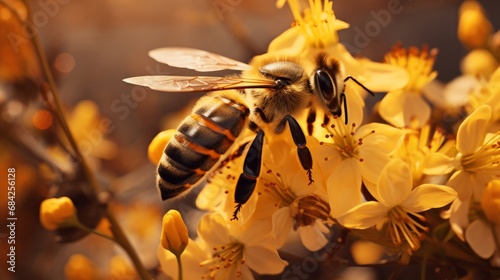A hardworking bee is at work collecting honey from flowers 