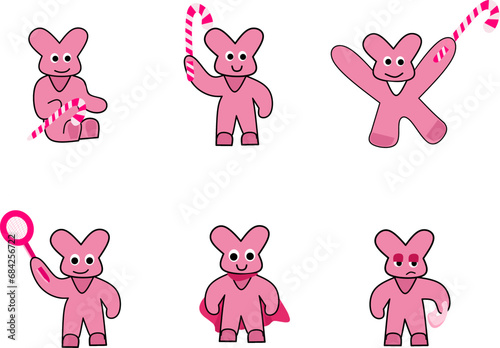 Fototapeta Naklejka Na Ścianę i Meble -  set of a funny pink bear, clip art of cute pink bear, fable character of a pink bear perfect for element sticker for kids