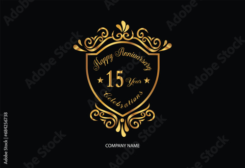 15 anniversary celebration logotype with handwriting golden color elegant design