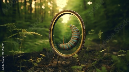 A little caterpillar that sees itself as a butterfly when it looks in the mirror  photo