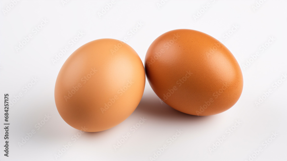 Two chicken eggs isolated against a white background.