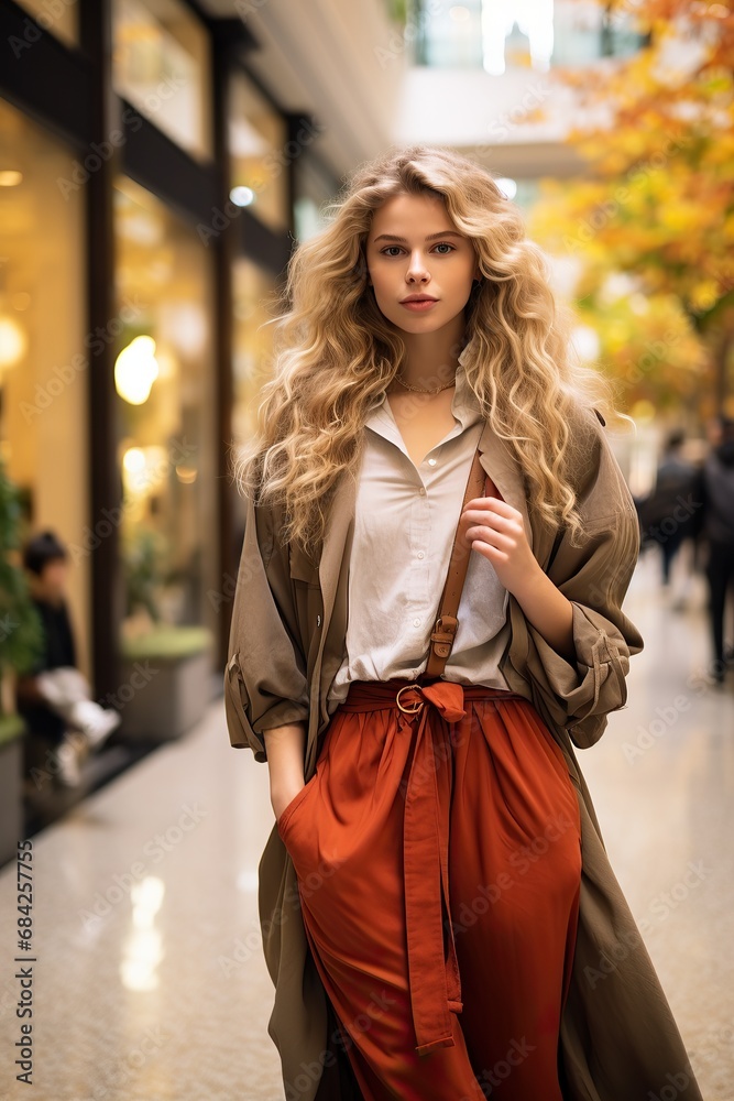 A blonde in an autumn coat is walking in the park. Seasonal photo. Glamor Fashion A blonde in an autumn coat is walking in the park. Seasonal photo. Glamor Fashion