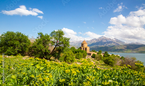 Akdamar Island in Van Lake. The Armenian Cathedral Church of the Holy Cross - Akdamar - Ahtamara - Turkey photo