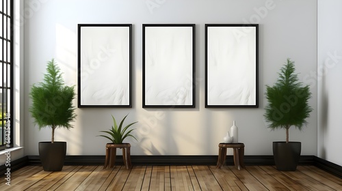 our black picture frames on a flat white wall, in the style of unreal engine 5, minimalist grids, carl holsoe, marble