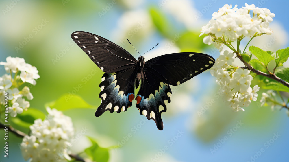 Beautiful black Swallowtail butterfly on the flower close up Beautiful black Swallowtail butterfly on the flower close up