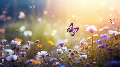 Spring meadow with blooming flowers and butterflies © BrandwayArt