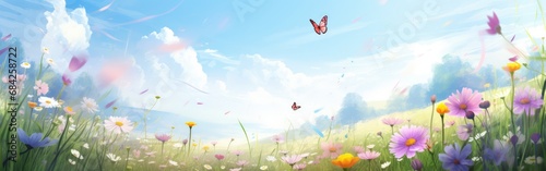 Spring meadow with blooming flowers and butterflies © BrandwayArt