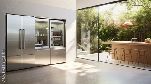 Sleek Stainless Steel Refrigerator in Modern Kitchen photo
