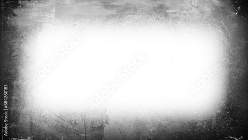 Grunge vignette edge overlay effect with worn old photograph texture on transparent background photo
