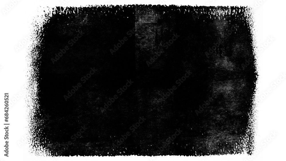 Black grunge rectangle background made from paint roller marks isolated on transparent background - obrazy, fototapety, plakaty 