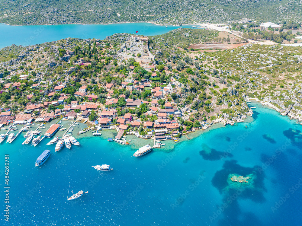 Obraz premium Aerial view with drone. Kalekoy - Simena - Kekova - Turkey.