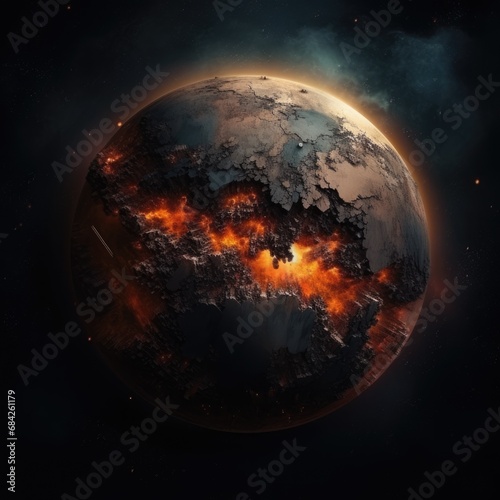 the destruction of earth from space, dark and damage
