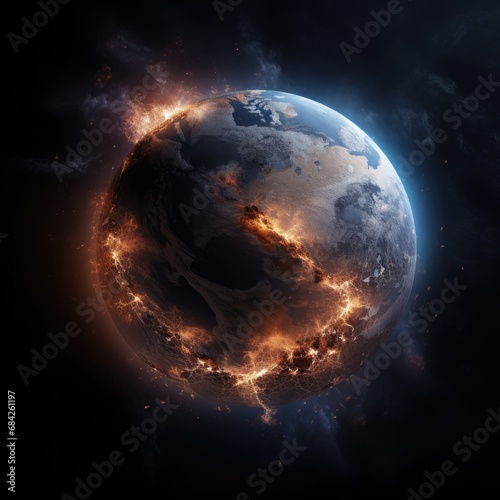 the destruction of earth from space  dark and damage