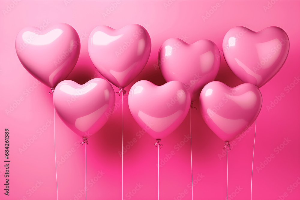 Group of 3d pink heart air balloons. Love, valentine's day, wallpaper