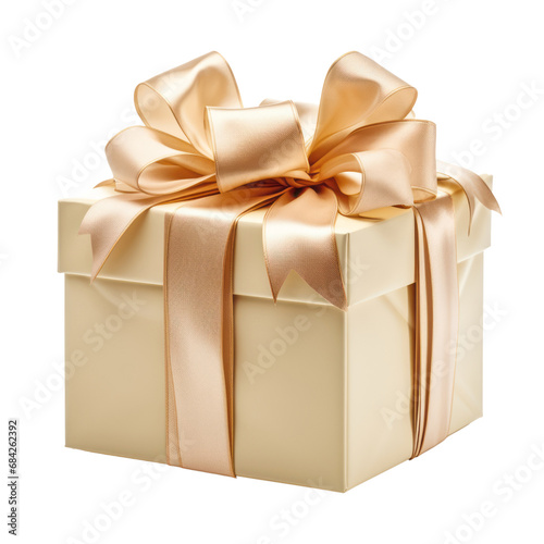 white golden gift box isolated on transparent background cutout