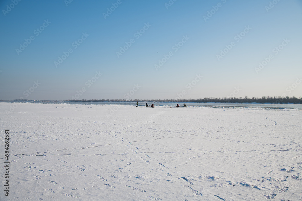 Winter ice fishing.