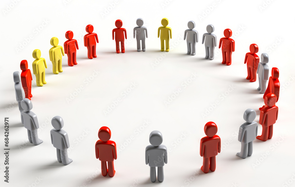 3d team and unity miniature figures forming a circle. Collaborative spirit of a diverse and dynamic team concept. 3d team and unity miniature figures forming a circle. Collaborative spirit of a diverse and dynamic team concept.