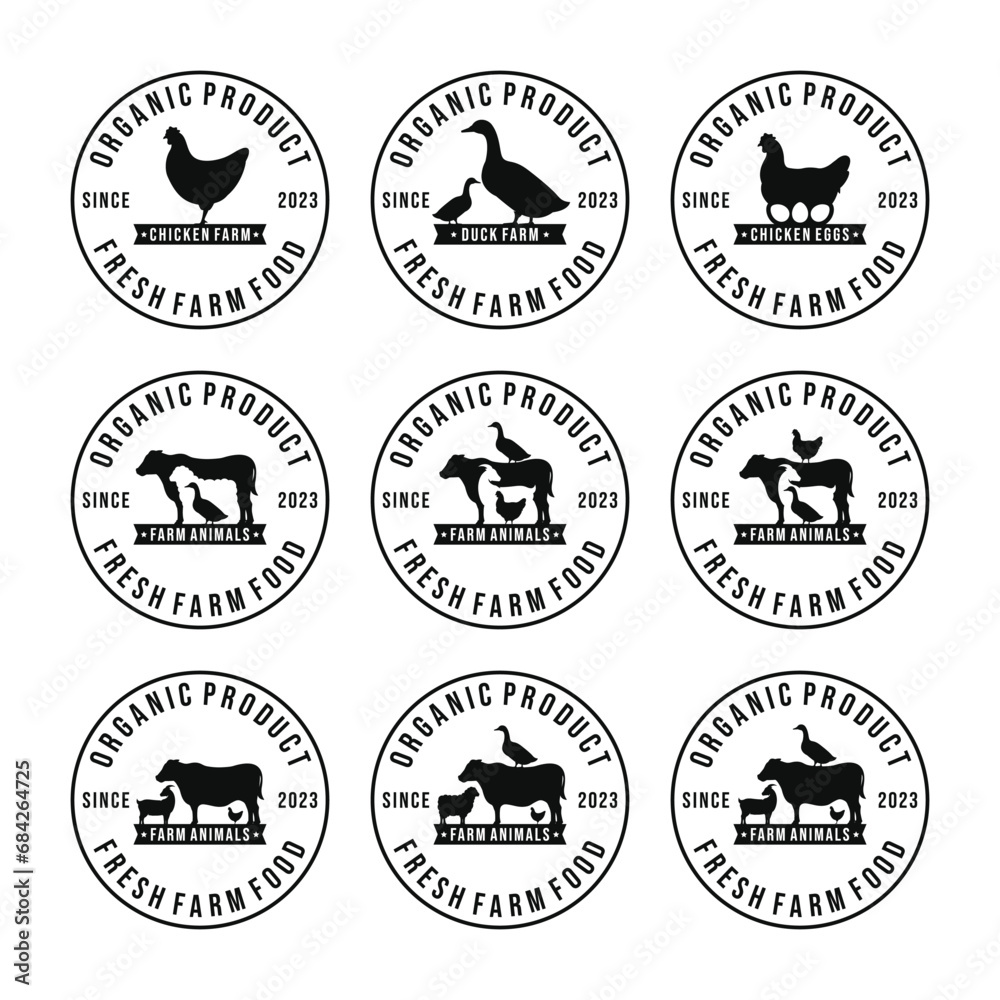 Farm animals logo set vector illustration. Livestock logo set Farm animals logo set vector illustration. Livestock logo set